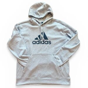 🆕 ADIDAS Men’s Light Gray Pullover Hoodie with Black Logo. Size XL.